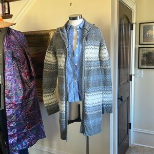 Abercrombie & Fitch Argyll Sweater coat with hood. Sz M GUC